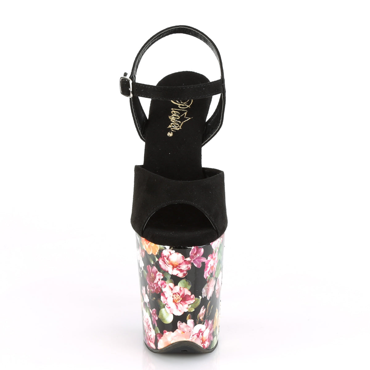 Pleaser Womens Sandals FLAMINGO-809WR Blk Faux Suede/Flower Print Wrapped