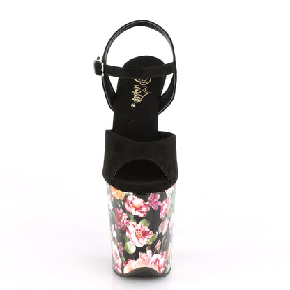 Pleaser Womens Sandals FLAMINGO-809WR Blk Faux Suede/Flower Print Wrapped