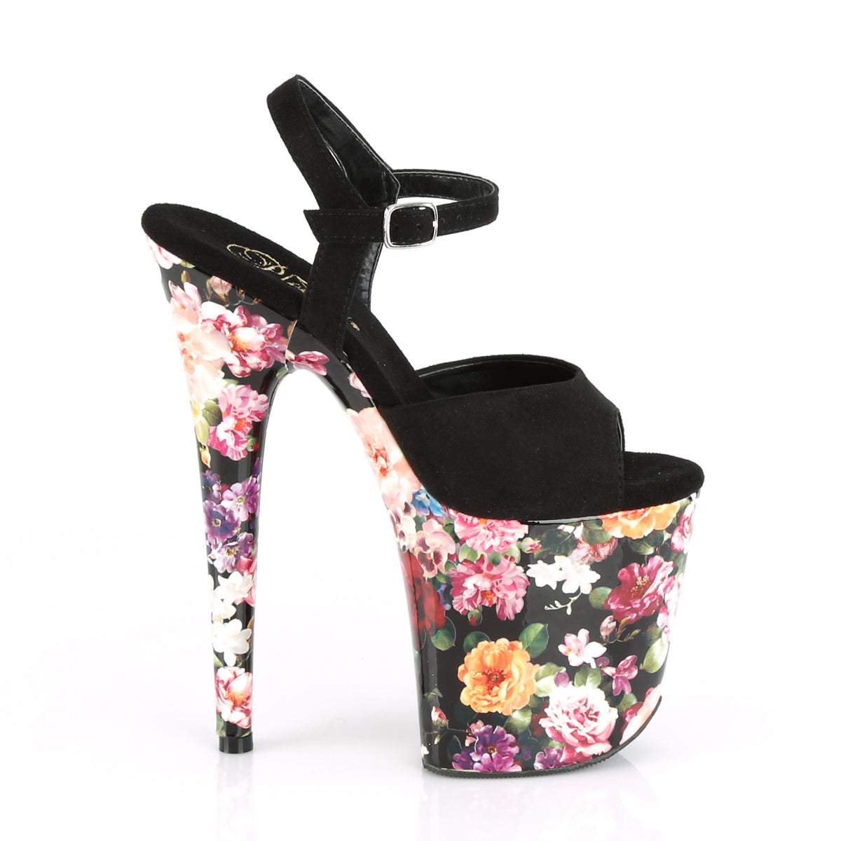 Pleaser Womens Sandals FLAMINGO-809WR Blk Faux Suede/Flower Print Wrapped