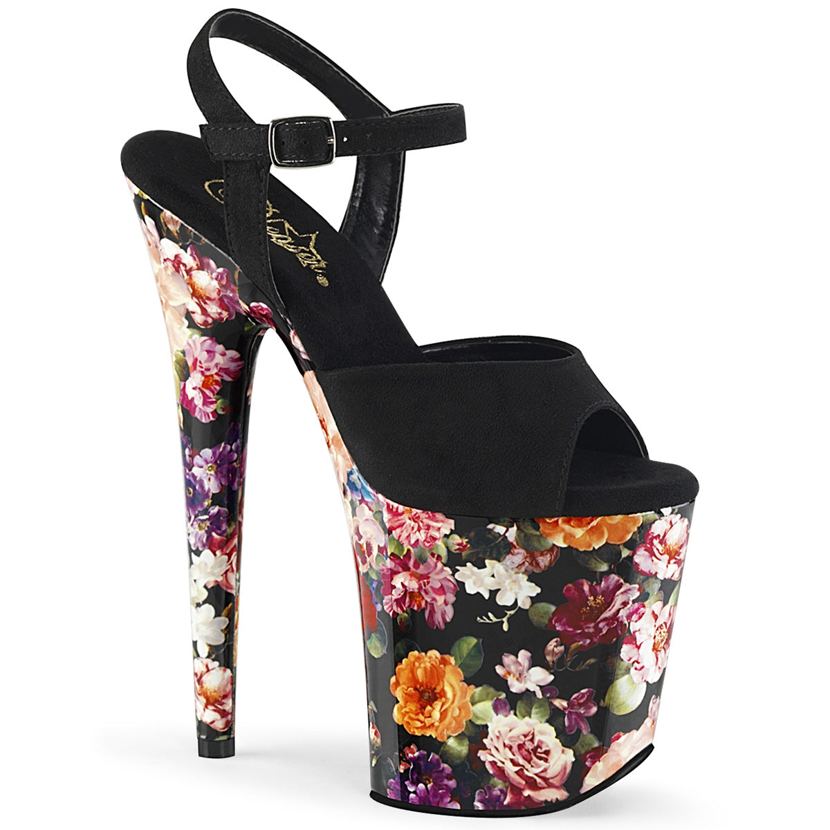 Pleaser Womens Sandals FLAMINGO-809WR Blk Faux Suede/Flower Print Wrapped
