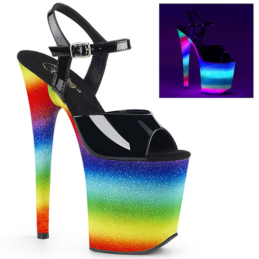 Pleaser Damen Sandalen FLAMINGO-809wr blk pat /Rainbow Funkeln