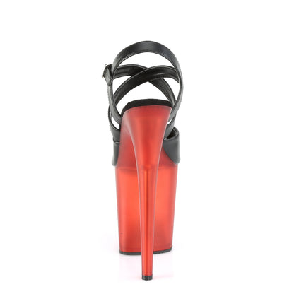 Pleaser Womens Sandals FLAMINGO-822T Blk Faux Leather/Frosted Red