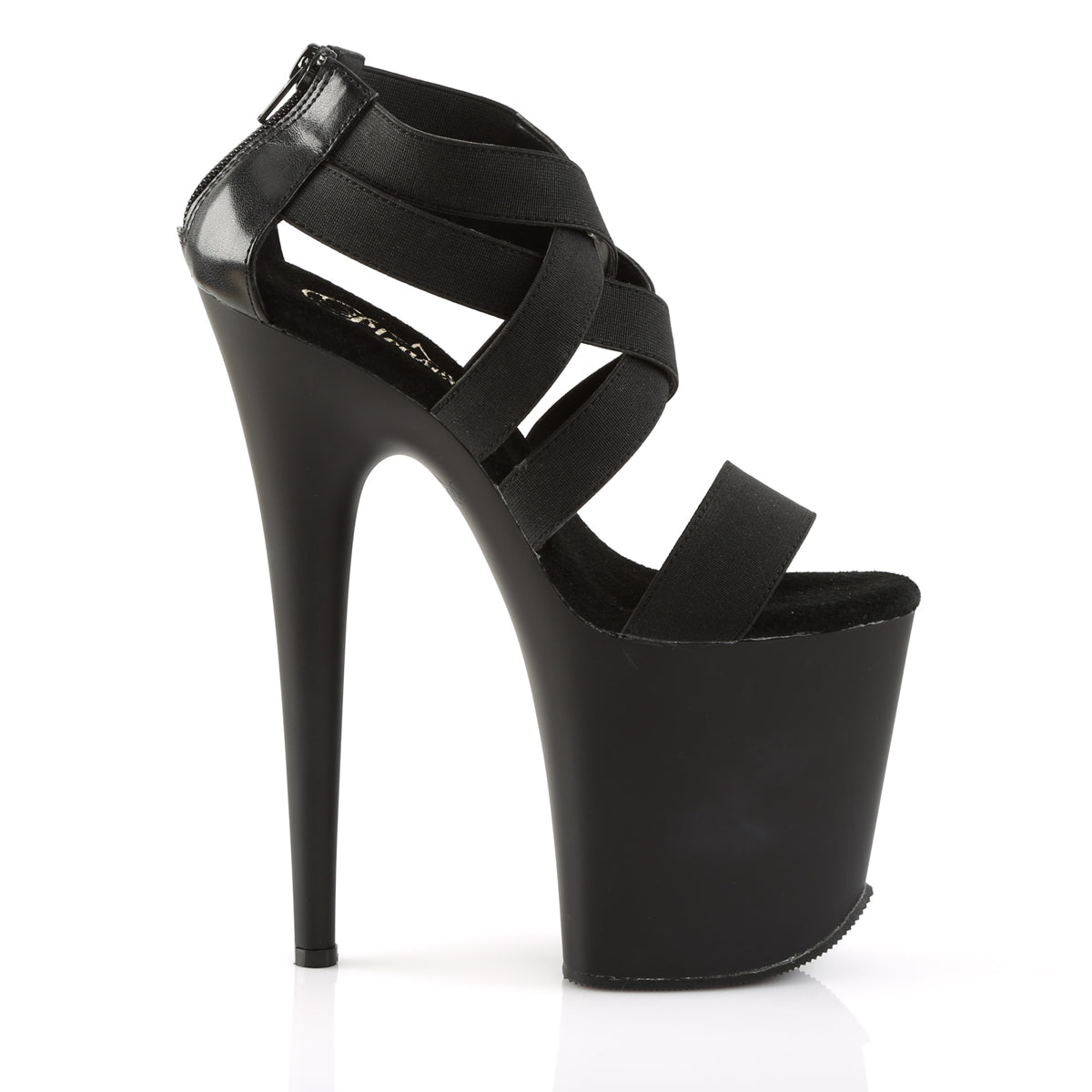Pleaser Damen Sandalen FLAMINGO-869 BLK elastisches Band-Faux-Leder / BLK Matte