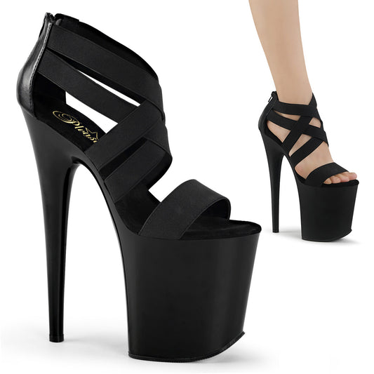 Pleaser Womens Sandals FLAMINGO-869 Blk Elastic Band-Faux Leather/Blk Matte
