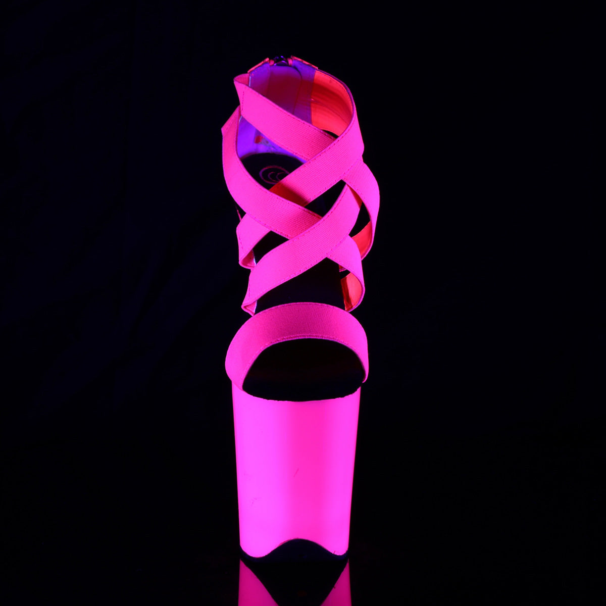 Pleaser Womens Sandals FLAMINGO-869UV Neon H. Pink Elastic Band-Pat/Neon H. Pink