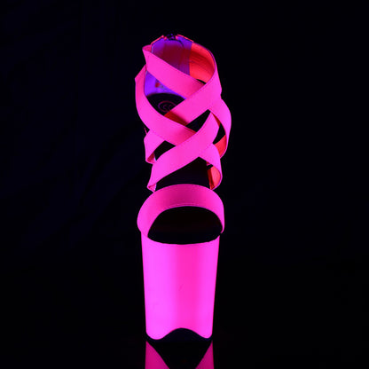 Pleaser Womens Sandals FLAMINGO-869UV Neon H. Pink Elastic Band-Pat/Neon H. Pink
