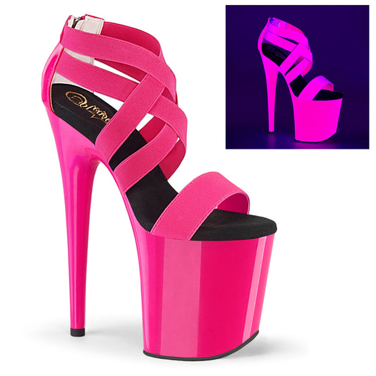 Pleaser Womens Sandals FLAMINGO-869UV Neon H. Pink Elastic Band-Pat/Neon H. Pink