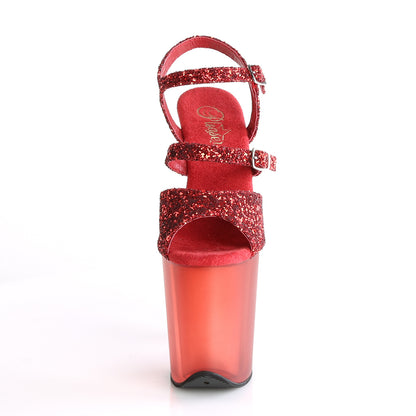 Pleaser Damen Sandalen FLAMINGO-874 Roter Glitter / Mattrot