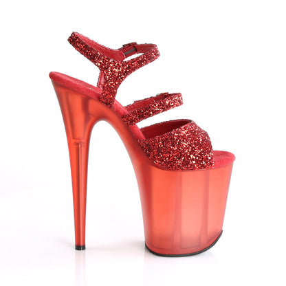 Pleaser Damen Sandalen FLAMINGO-874 Roter Glitter / Mattrot
