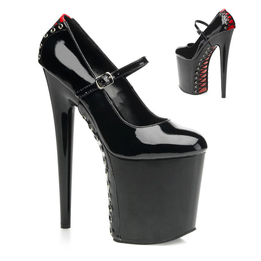 Pleaser Womens Sandals FLAMINGO-887FH Blk-Red Pat/Blk