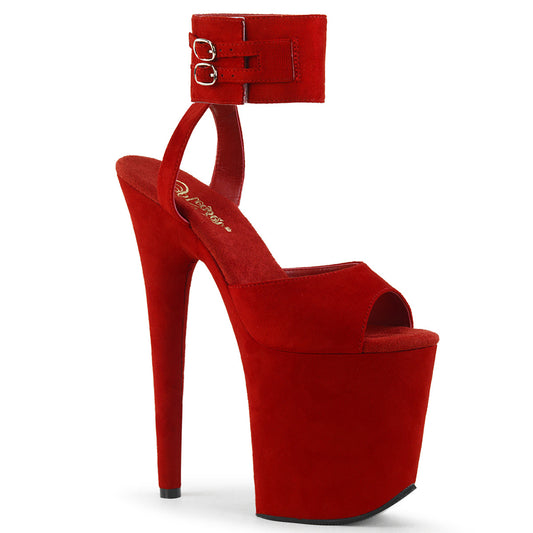 Pleaser Womens Sandals FLAMINGO-891 Red Faux Suede/Red Faux Suede