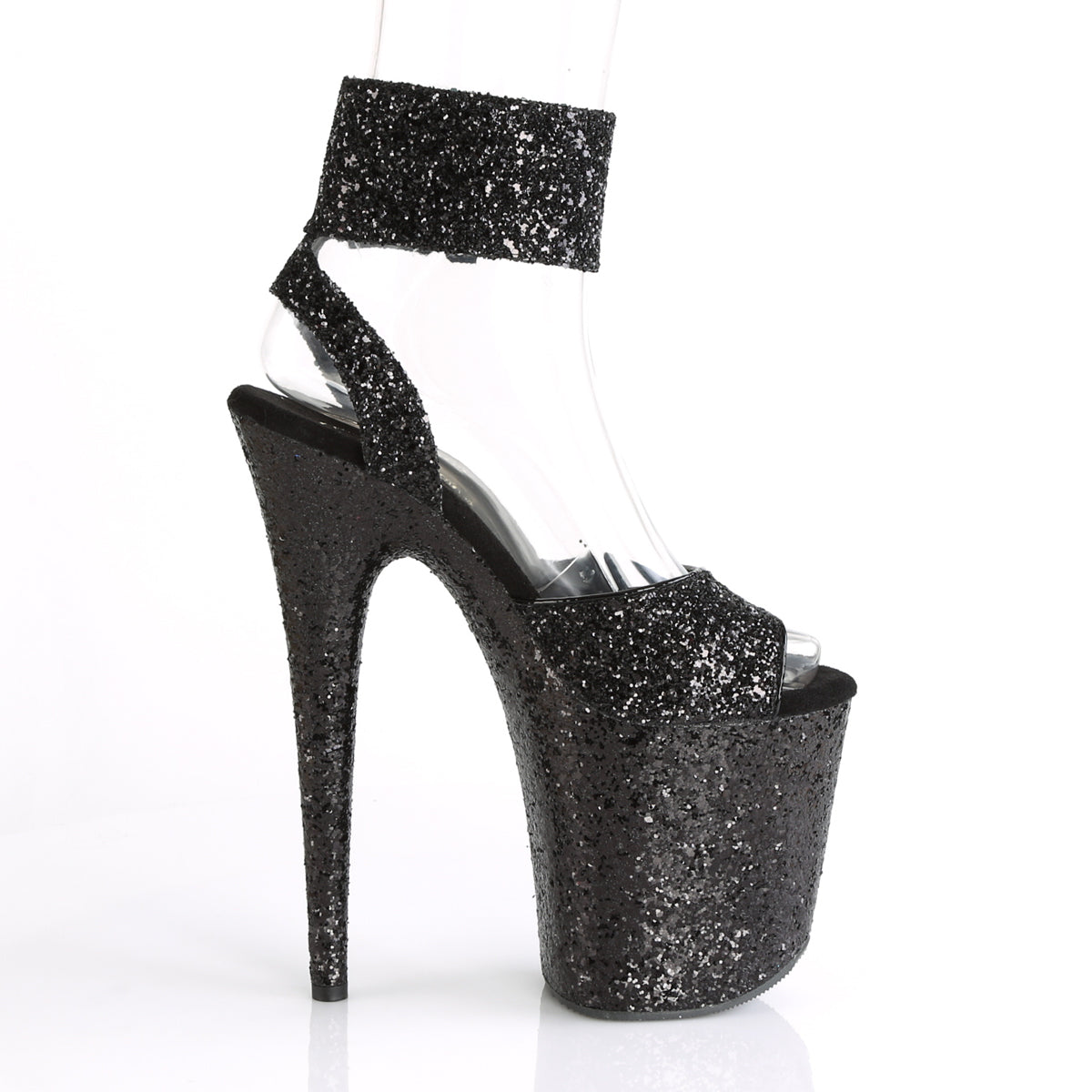 Pleaser Womens Sandals FLAMINGO-891LG Blk Glitter/Blk Glitter