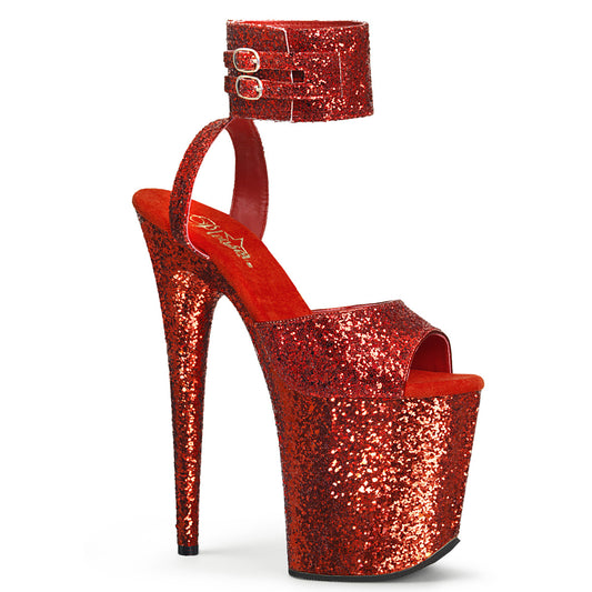 Pleaser Womens Sandals FLAMINGO-891LG Red Glitter/Red Glitter