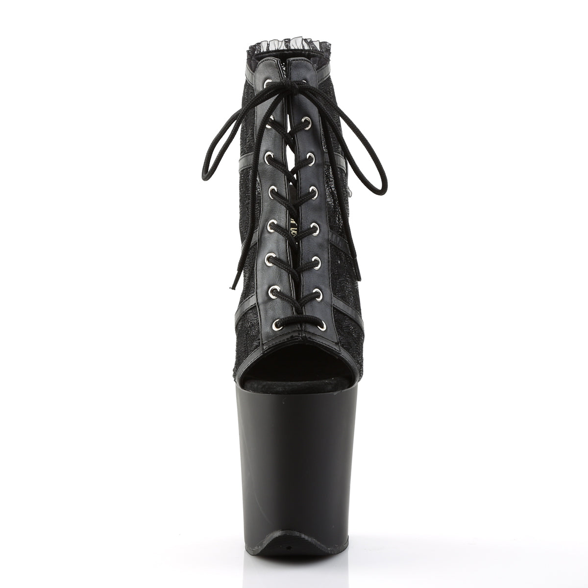 Pleaser Damen Sandalen FLAMINGO-896LC Black Mesh-Lace / Black Matt