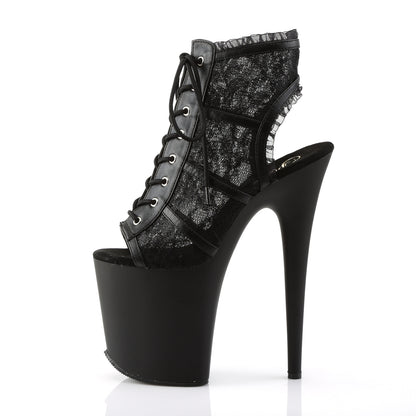 Pleaser Damen Sandalen FLAMINGO-896LC Black Mesh-Lace / Black Matt