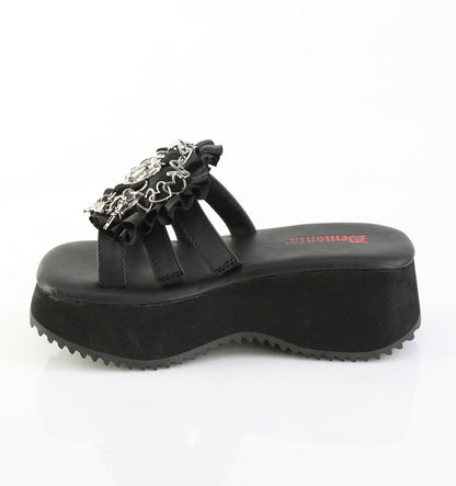 DemoniaCult Women's Sandals FLIP-16 Blk Vegan Leather-Satin