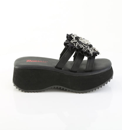 DemoniaCult Women's Sandals FLIP-16 Blk Vegan Leather-Satin