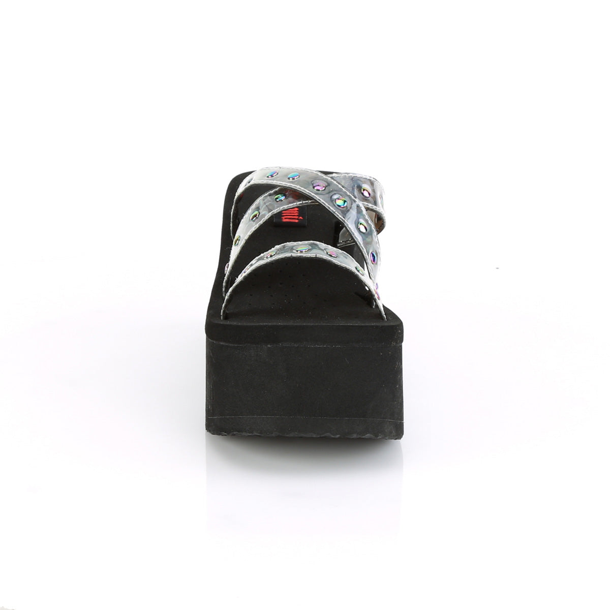 DemoniaCult Frauen Sandalen FUNN-19 BLK Oil Flick Hologramm