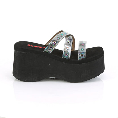 DemoniaCult Frauen Sandalen FUNN-19 BLK Oil Flick Hologramm