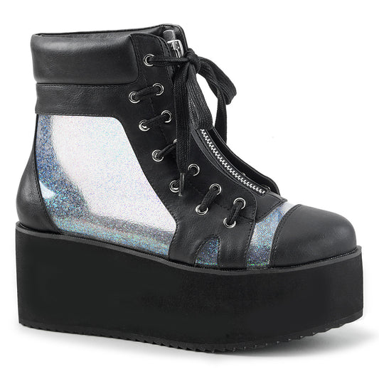 DemoniaCult Damenknöchelstiefel GRIP-102 BLK Vegan Leder-CLR-Hologramm TPU