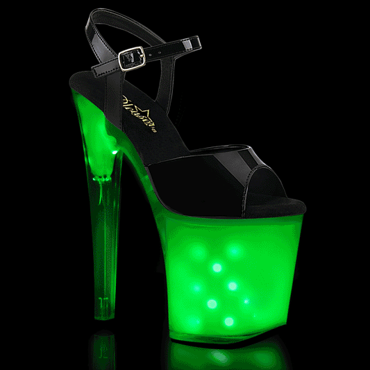 Pleaser Womens Sandals ILLUMINATOR-809 Blk Pat/White Glow