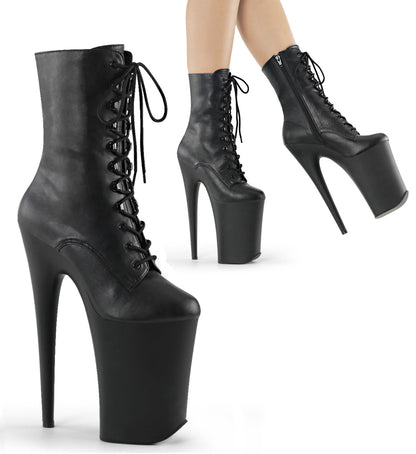 Pleaser Womens Ankle Boots INFINITY-1020 Blk Faux Leather/Blk Matte