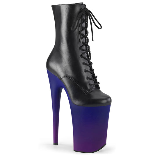 Pleaser Damen Knöchelstiefel INFINITY-1020BP BLK Faux Leder / Blau-Purple Ombre