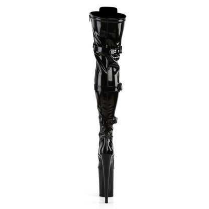 Pleaser Womens Boots. INFINITY-3028 BLK-Stretch-Pat / BLK