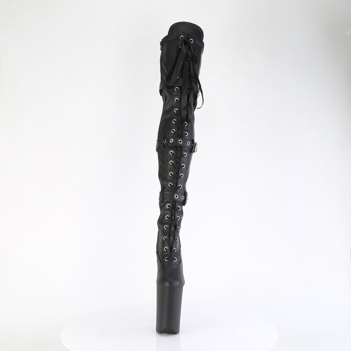Pleaser   INFINITY-3028 Blk Str Faux Le/Blk Matte