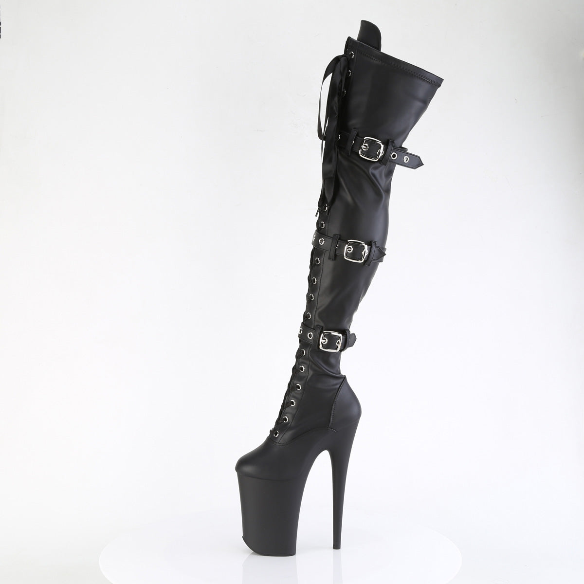 Pleaser   INFINITY-3028 Blk Str Faux Le/Blk Matte