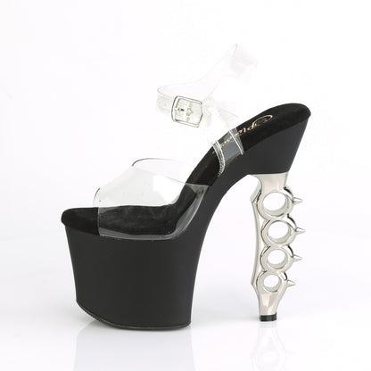 Pleaser Damen Sandalen IRONGRIP-708 CLR / BLK Matt-SLV gebürstet