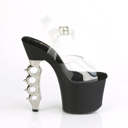 Pleaser Damen Sandalen IRONGRIP-708 CLR / BLK Matt-SLV gebürstet