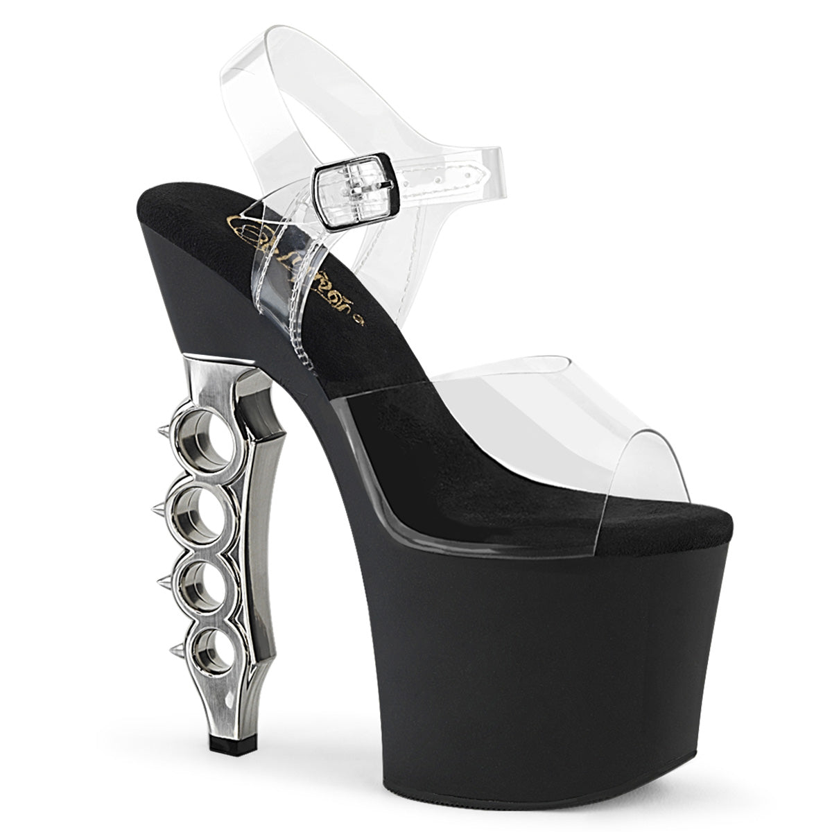 Pleaser Damen Sandalen IRONGRIP-708 CLR / BLK Matt-SLV gebürstet