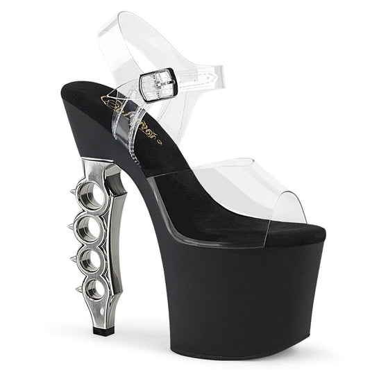 Pleaser Damen Sandalen IRONGRIP-708 CLR / BLK Matt-SLV gebürstet