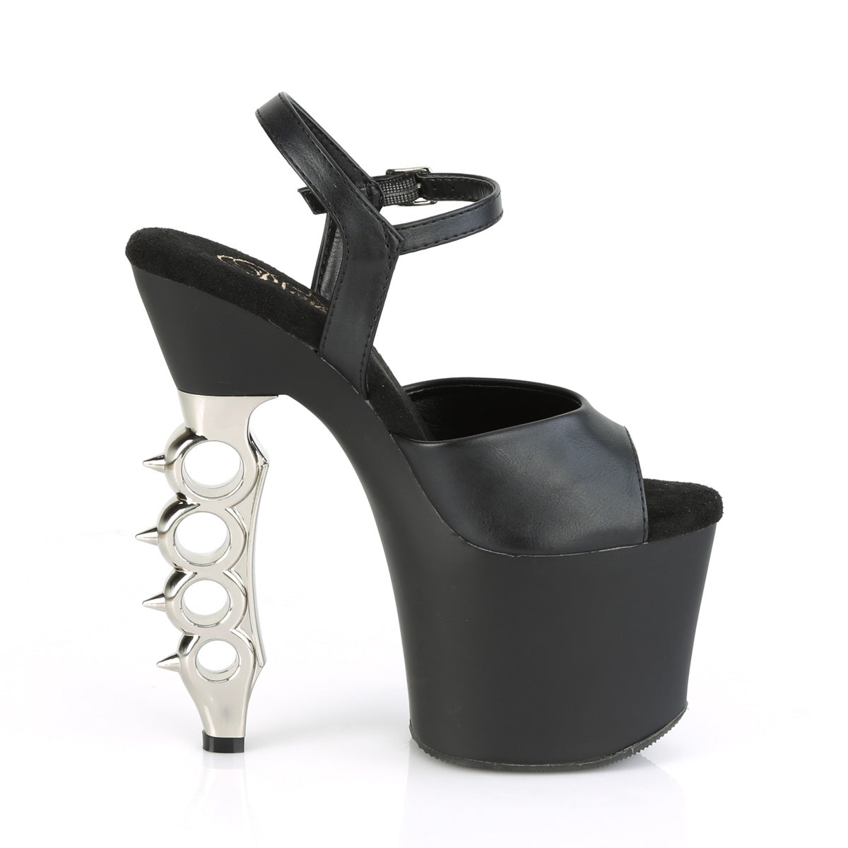 Pleaser Damen Sandalen IRONGRIP-709 BLK F.Leather / BLK Matt-SLV gebürstet