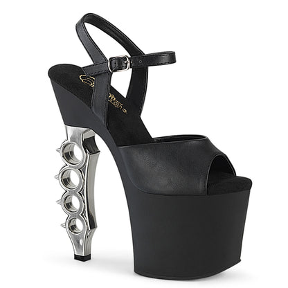 Pleaser Damen Sandalen IRONGRIP-709 BLK F.Leather / BLK Matt-SLV gebürstet