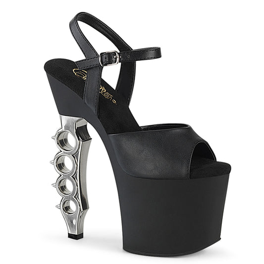 Pleaser Damen Sandalen IRONGRIP-709 BLK F.Leather / BLK Matt-SLV gebürstet