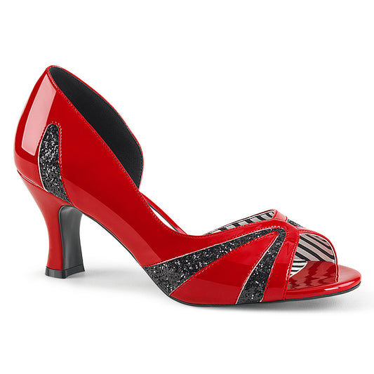 Pleaser Pink Label Womens Pumps JENNA-03 Red Pat-Blk Glitter