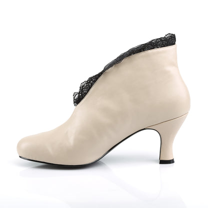 Pleaser Pink Label Damen Knöchelstiefel JENNA-105 Creme-Faux-Leder-BLK-Spitze