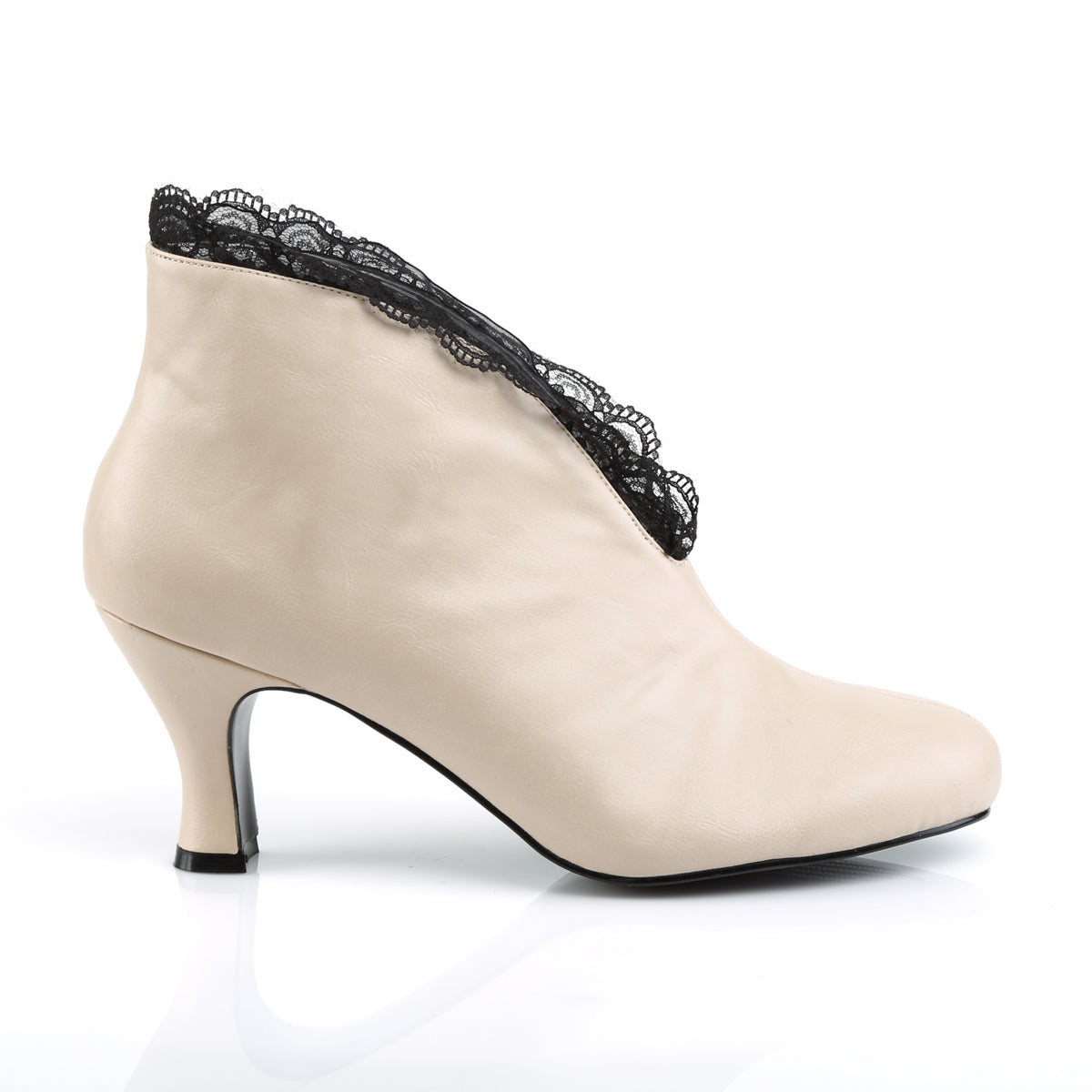 Pleaser Pink Label Damen Knöchelstiefel JENNA-105 Creme-Faux-Leder-BLK-Spitze