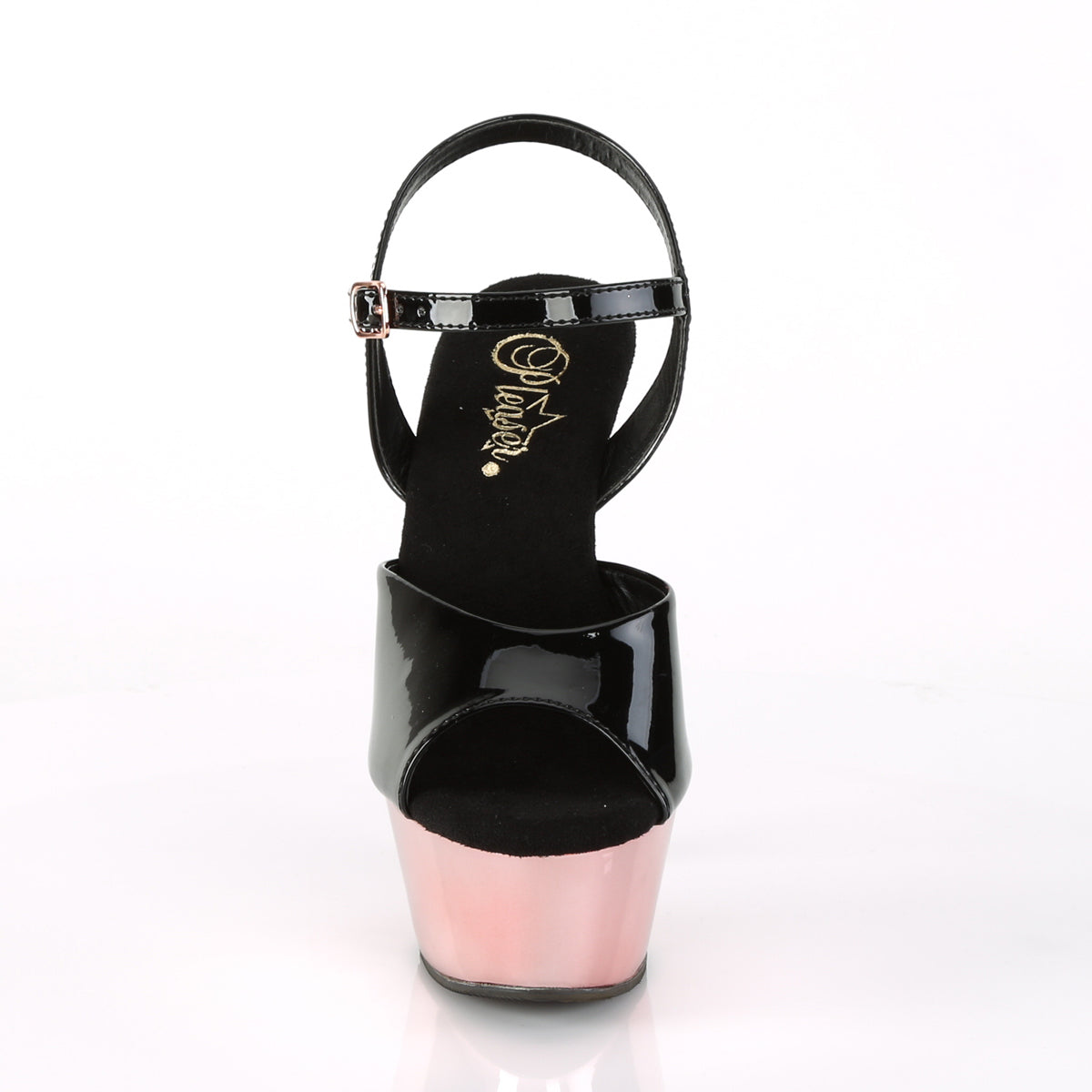 Pleaser Damen Sandalen KISS-209 BLK Pat / Rose Gold Chrome