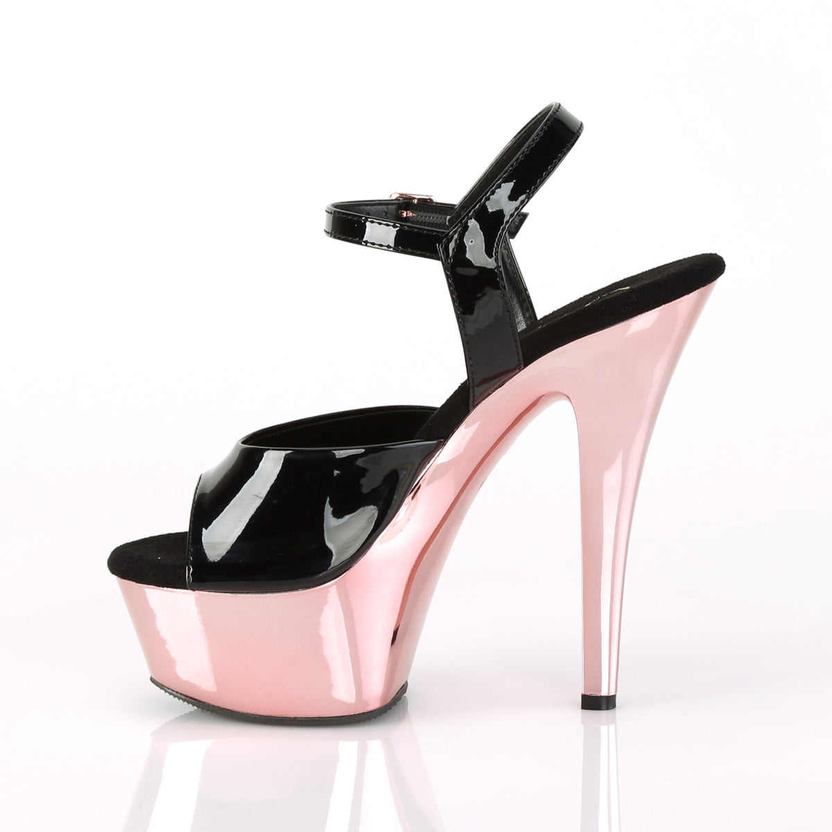 Pleaser Damen Sandalen KISS-209 BLK Pat / Rose Gold Chrome