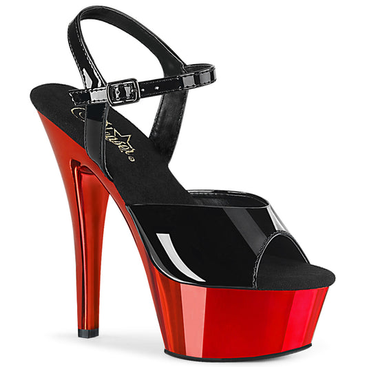 Pleaser Damen Sandalen KISS-209 BLK Pat / Red Chrome