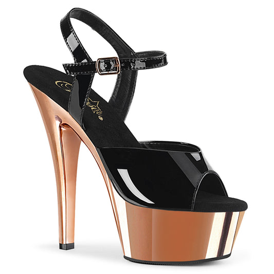 Pleaser Womens Sandals KISS-209 Blk Pat/Rose Gold Chrome