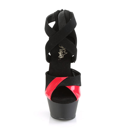 Pleaser Damen Sandalen KISS-221 BLK Nubuk-Red Pat / BLK Matt-rot