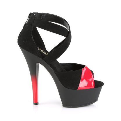 Pleaser Damen Sandalen KISS-221 BLK Nubuk-Red Pat / BLK Matt-rot