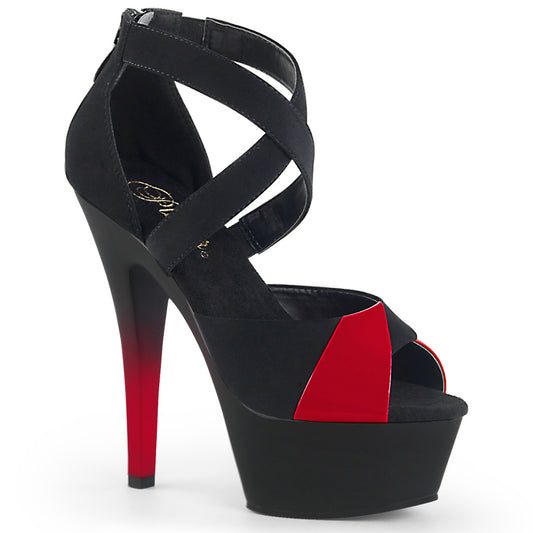 Pleaser Damen Sandalen KISS-221 BLK Nubuk-Red Pat / BLK Matt-rot