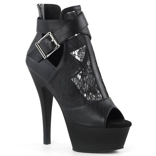 Pleaser Damen Sandalen KISS-257 BLK Faux Leder-Lace-Mesh / BLK Matte