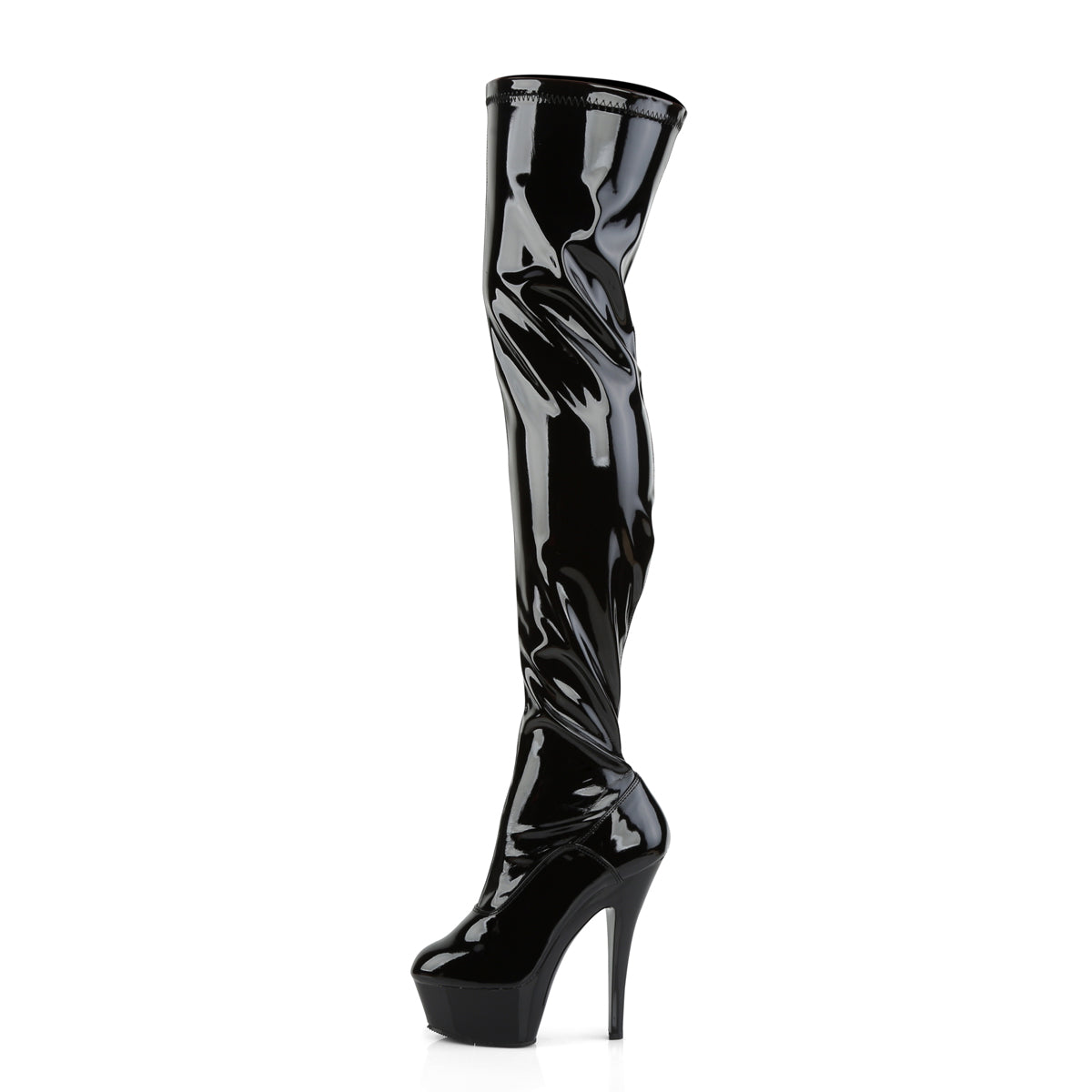Pleaser Womens Boots. KISS-3000 BLK STR Pat / BLK
