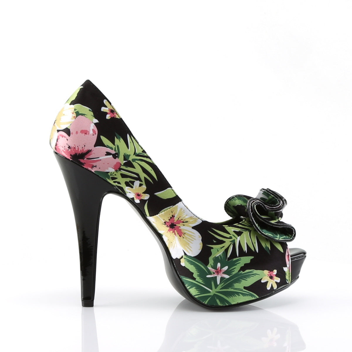 Pin Up Couture Womens Pumps LOLITA-11 Blk Floral Print Fabric